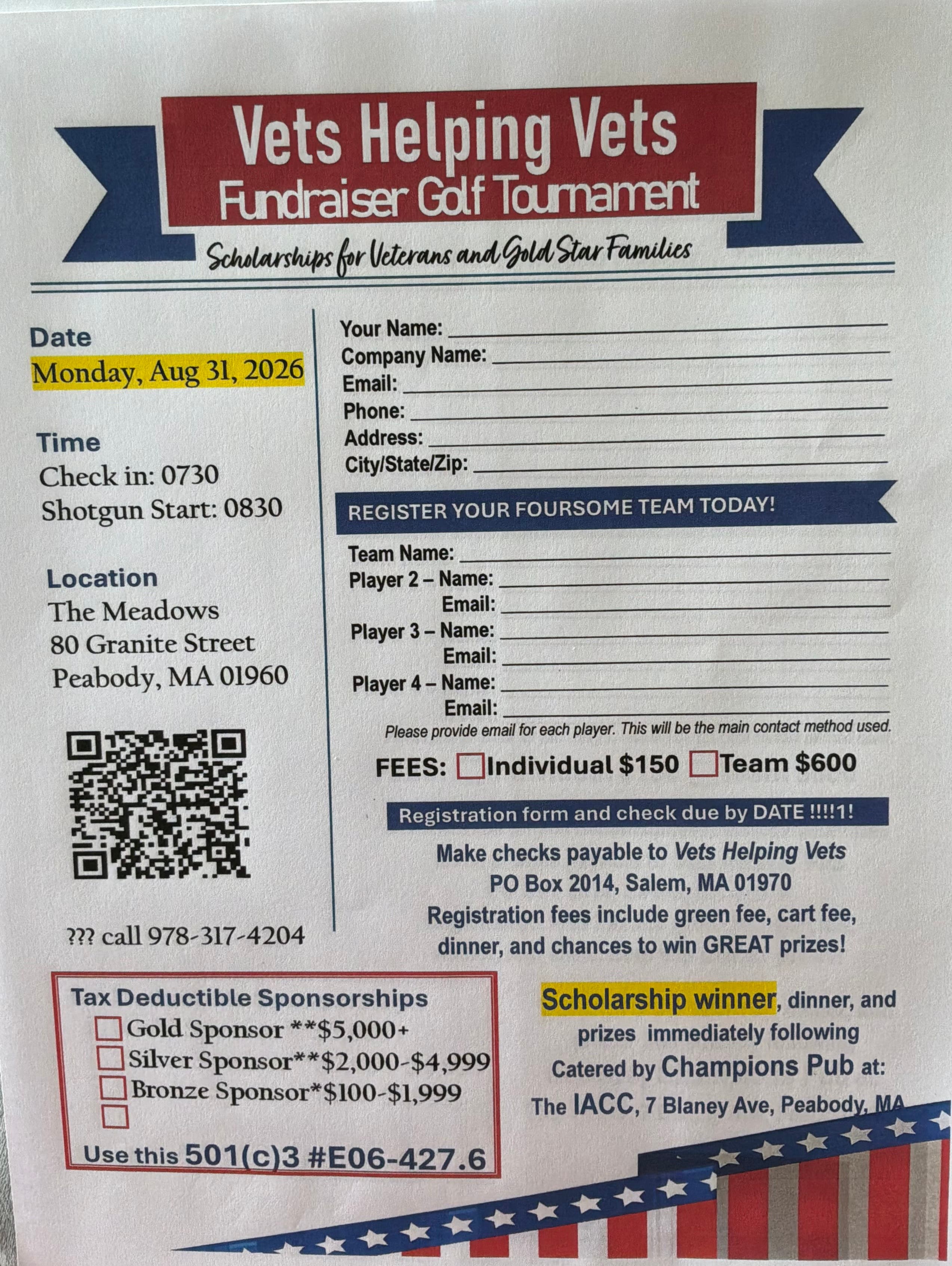 3rd Annual Vets Helping Vets Scholarship Fundraiser Golf Tournament 