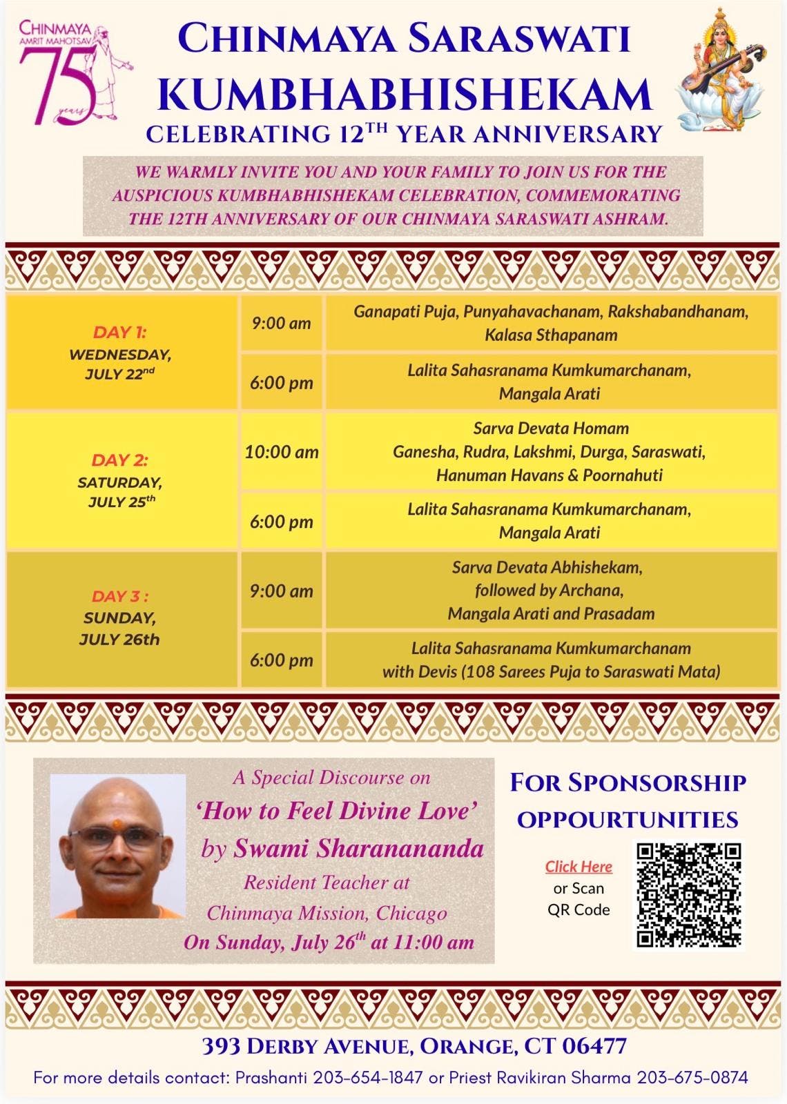 Chinmaya Saraswati Ashram & Devi Temple celebrates 12th Anniversary