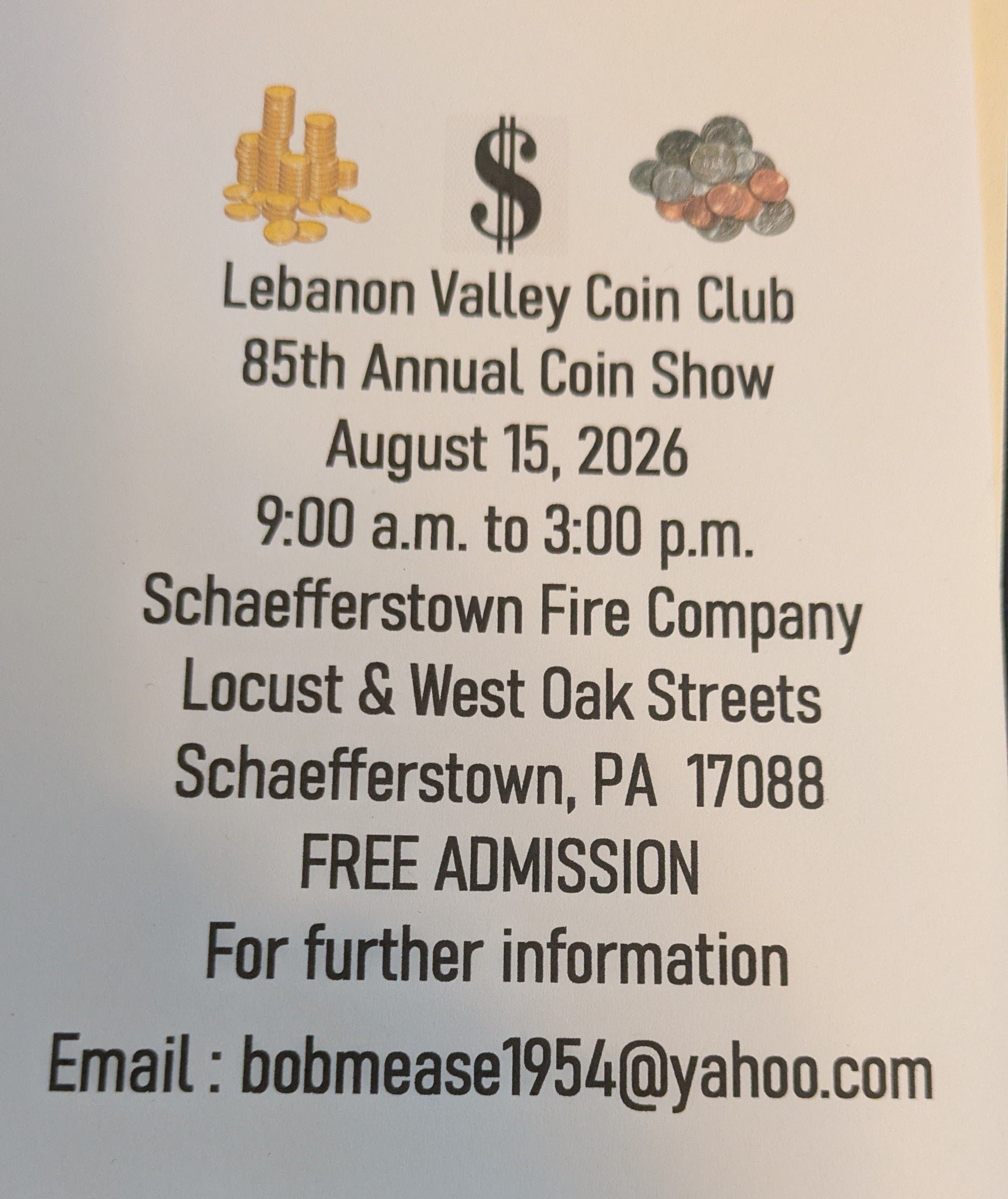 Lebanon Valley Coin Club 85th Annual Coin Show