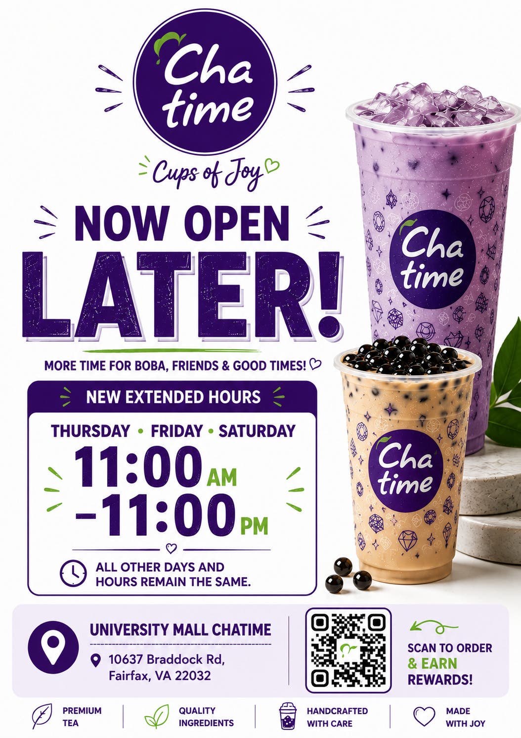 University Mall Chatime staying open later!