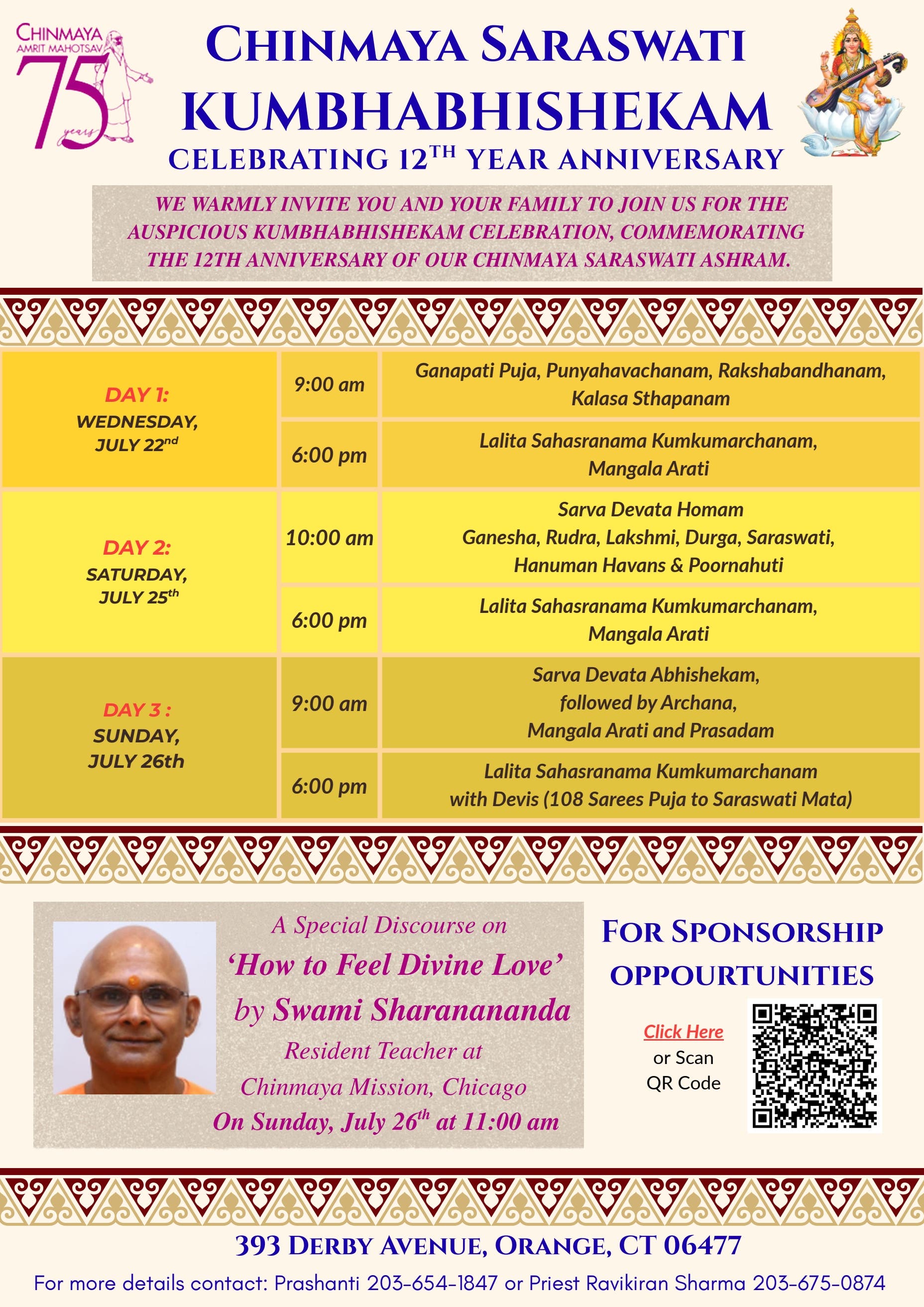 Chinmaya Saraswati Ashram & Devi Temple celebrates 12th Anniversary