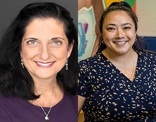 Dr. Traci Marquis-Eydman, left, associate professor at Quinnipiac’s Frank H. Netter MD School of Medicine, and Christy Bosley, right, clinical instructor at Quinnipiac and director of adaptive fitness at the YMCA of Greater Hartford.