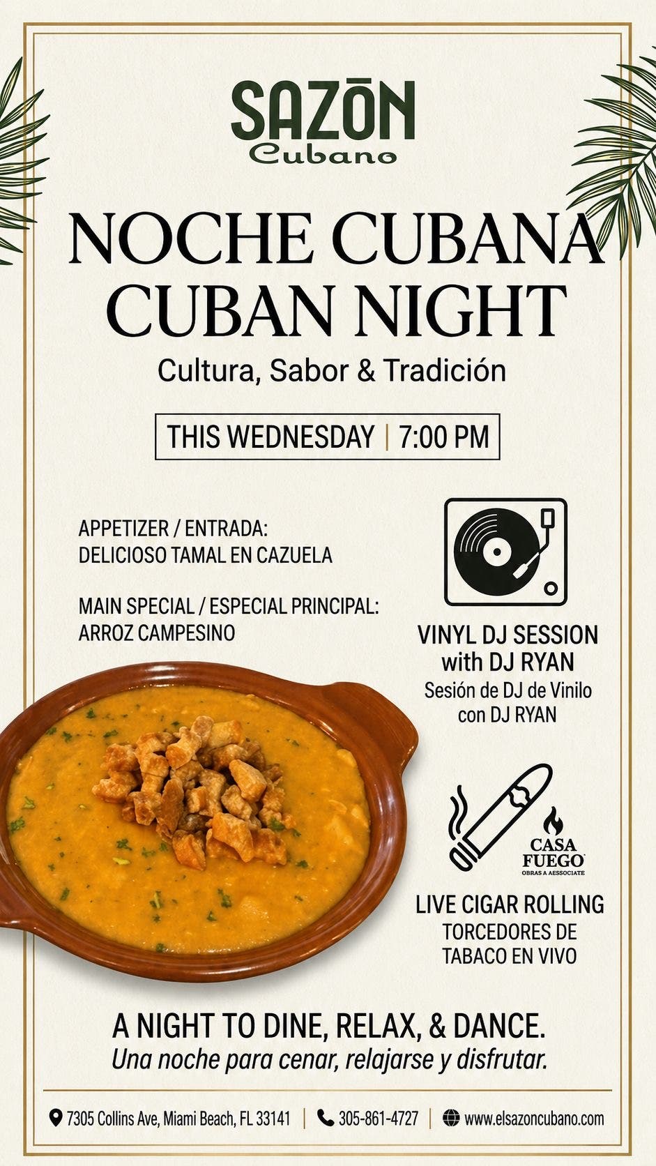 Noche Cubana" at Sazōn Cubano in Miami