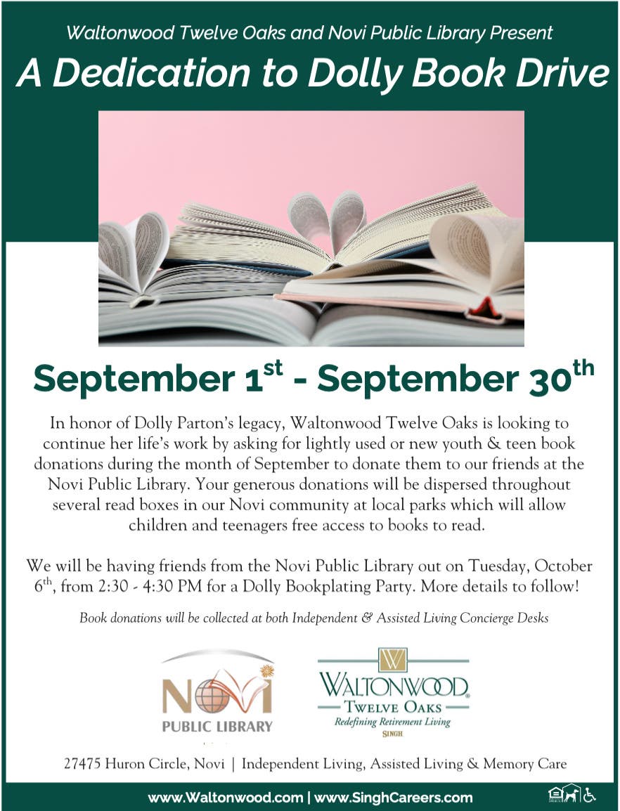Waltonwood's Dedication To Dolly Book Drive