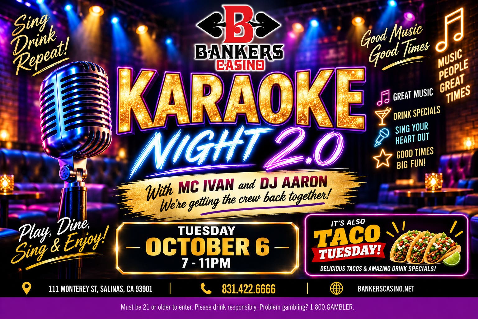 Karaoke Night 2.0 at Bankers Casino!