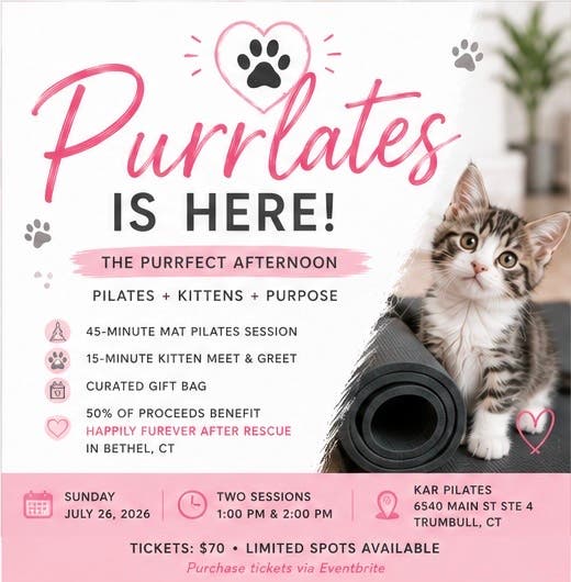 Purrlates - A Mat Pilates Class to Benefit Happily Furever After Rescue