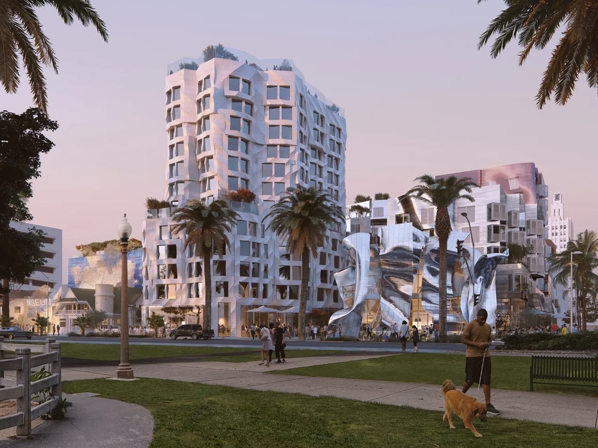A rendering shows the Frank Gehry-designed Ocean Avenue Project planned for downtown Santa Monica.