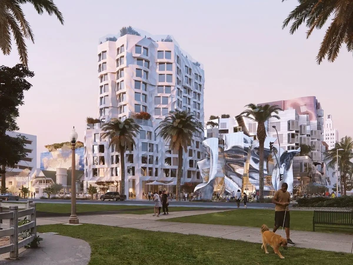 A conceptual rendering shows the Frank Gehry-designed Ocean Avenue Project planned for downtown Santa Monica.