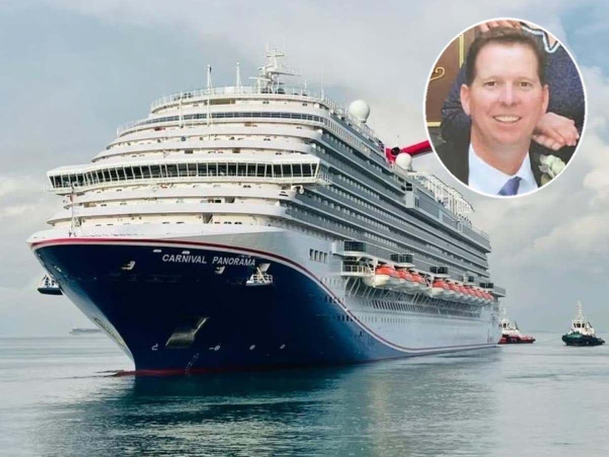 The Carnival Panorama, pictured with passenger Thomas Gigler, 56, who went overboard Saturday as the cruise ship returned to Long Beach from Mexico.
