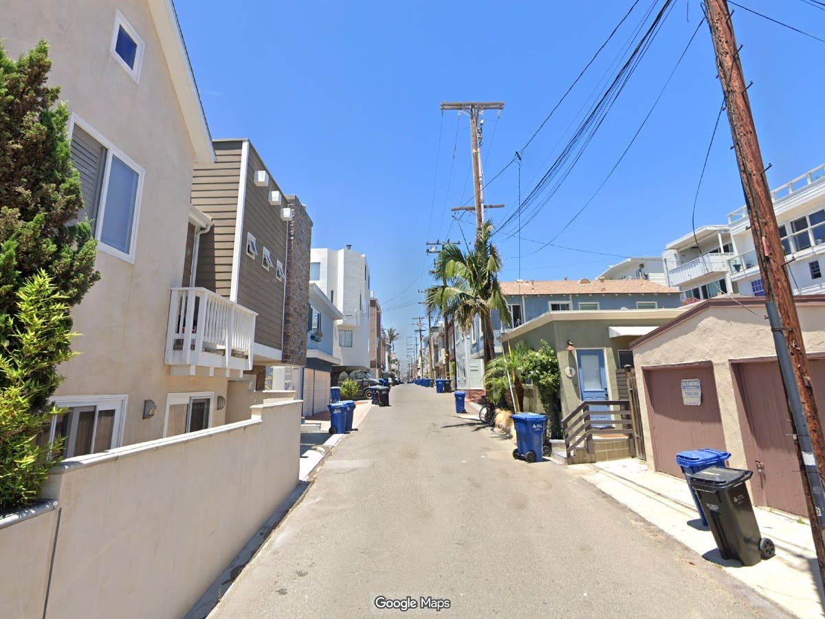 The 200 block of Bayview Drive in Hermosa Beach, where an electrical lineman died after falling from a power pole Wednesday night.