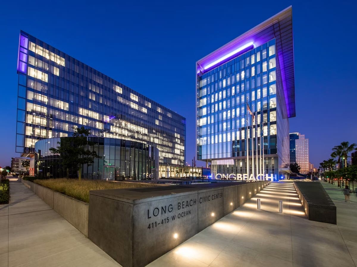 Long Beach City Hall, where councilmembers are considering a $6.5 million increase to a technology contract following delays to a major computer modernization project.