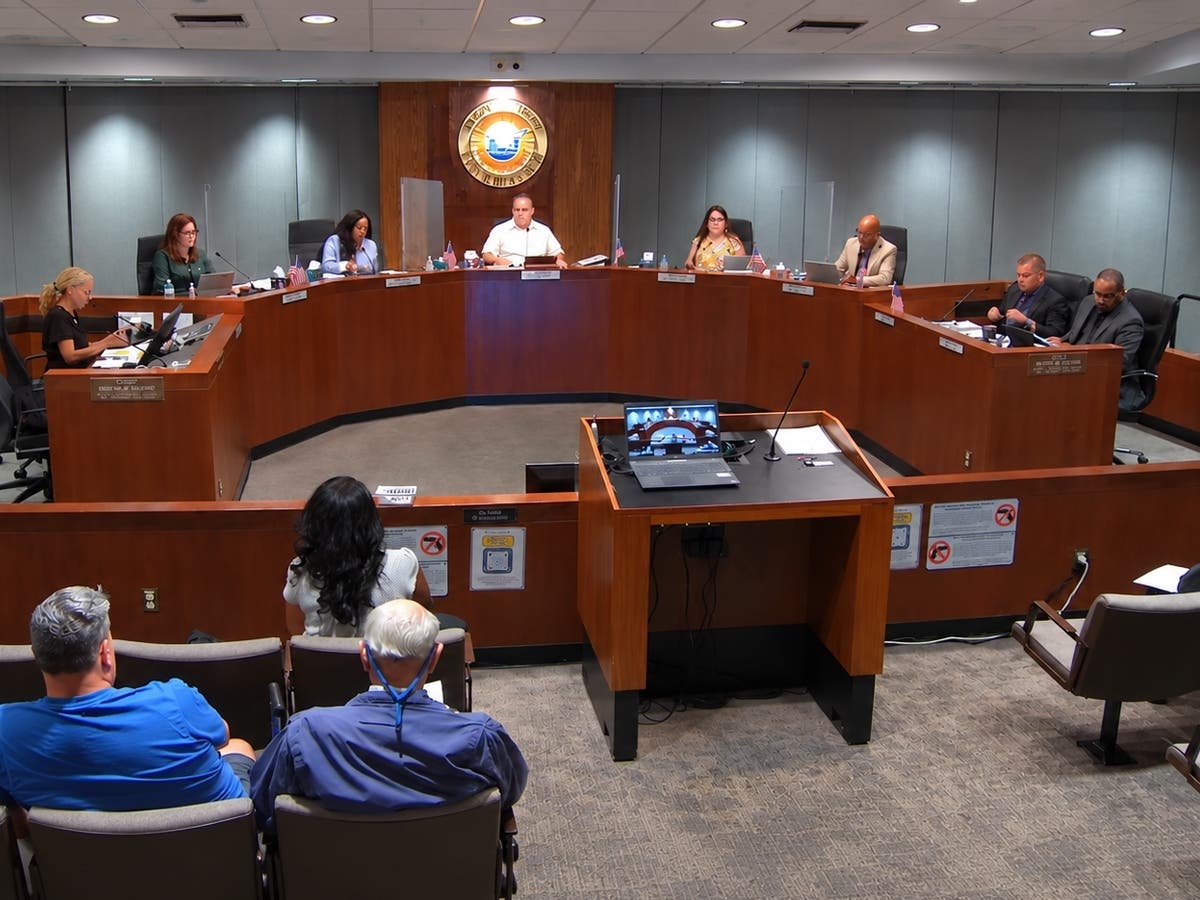 Hawthorne City Council members during a meeting. The council voted Oct. 13 to extend a moratorium on new and expanded data centers through September 2027.