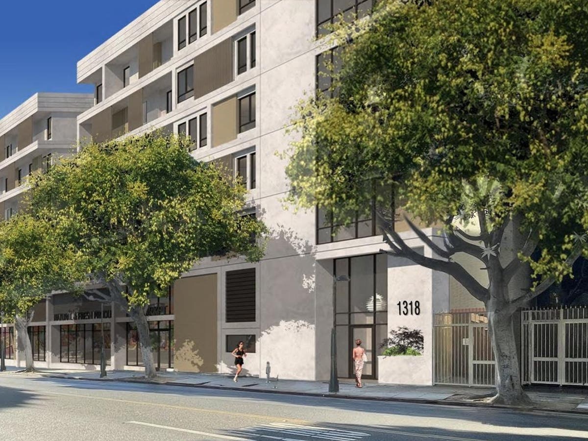 An architectural rendering shows the proposed affordable housing development at 1318 Fourth St. in downtown Santa Monica. The project was discussed as part of the City Council's Oct. 27 affordability agenda.