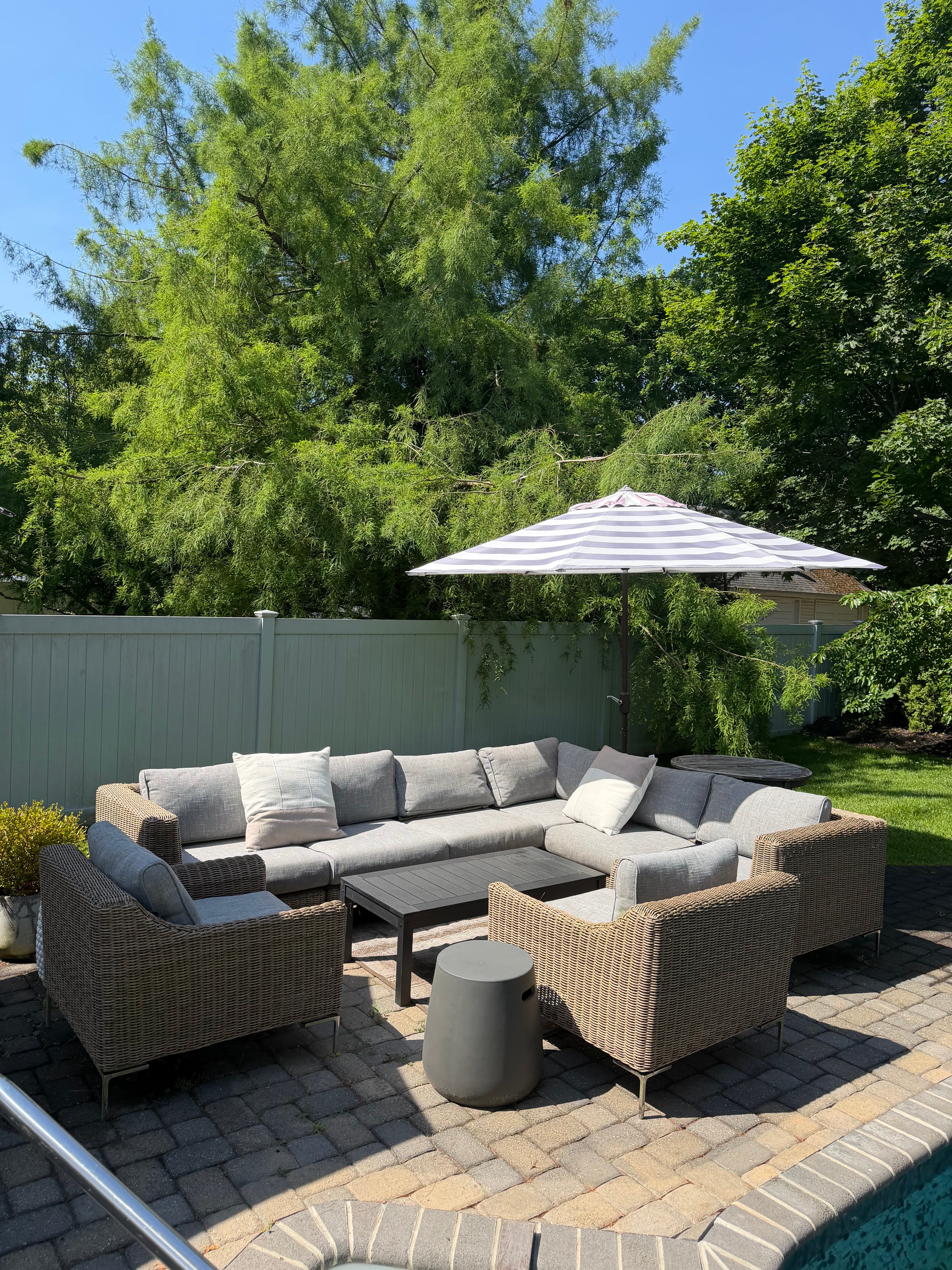 18 Piece Outdoor Patio Set- Sectional, chairs, tables and umbrellas