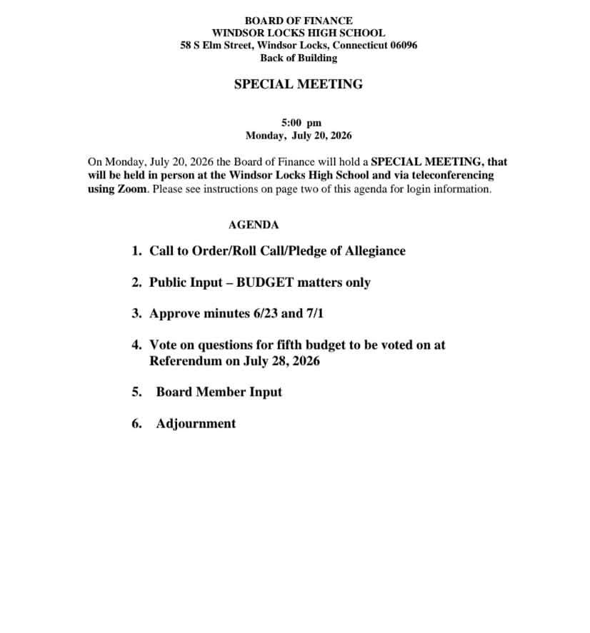Budget for Windsor locks