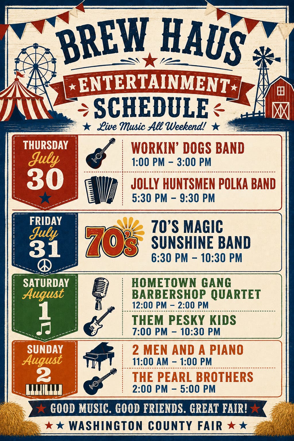 Washington County Fair Brew Haus Entertainment Schedule