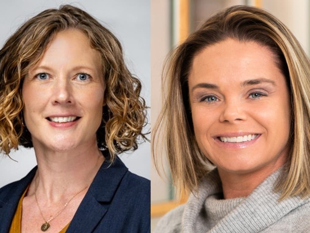 Alison Witherspoon, left, vice president for strategic programs and partnerships, and Shannon LeGault, associate vice president for strategic programs and events at Quinnipiac University. 