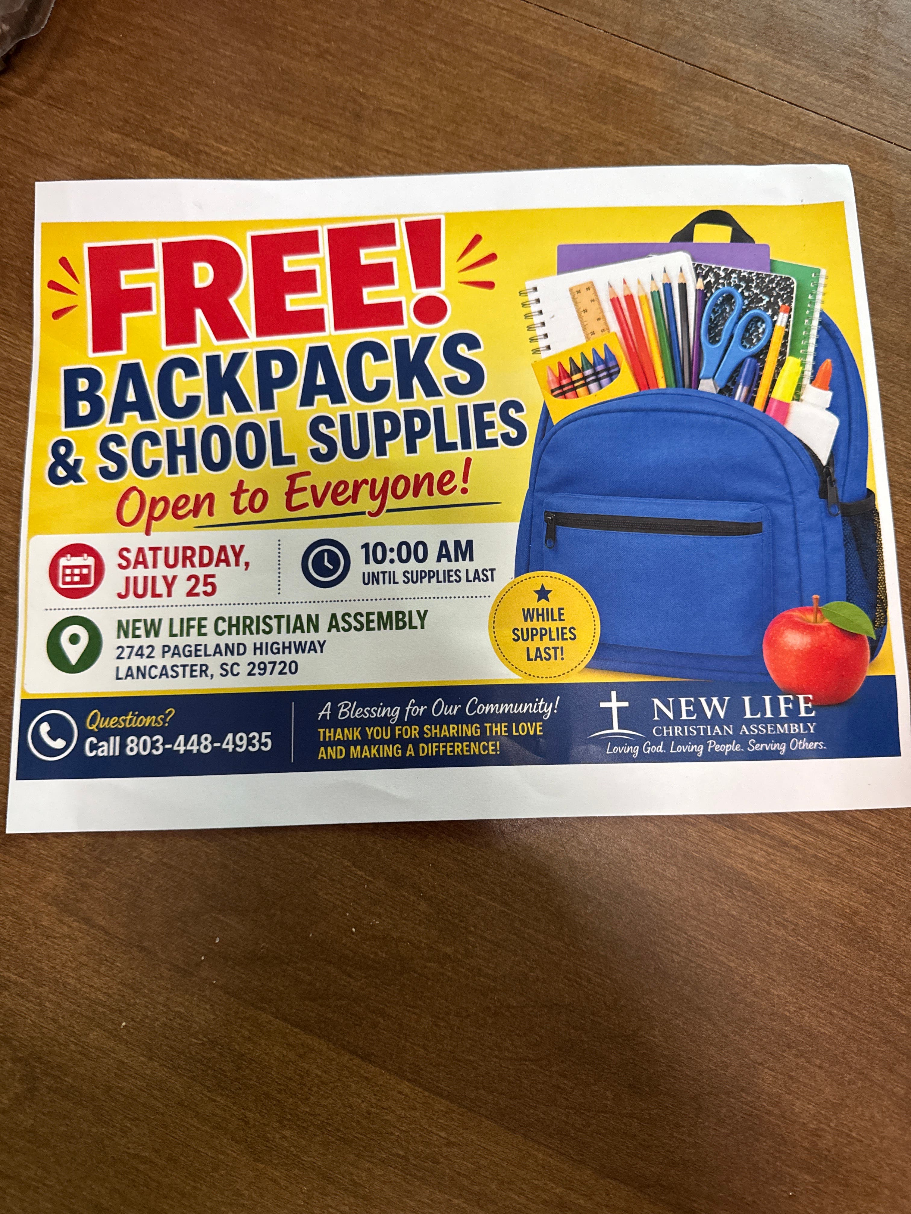 Free! Backpacks & School Supplies