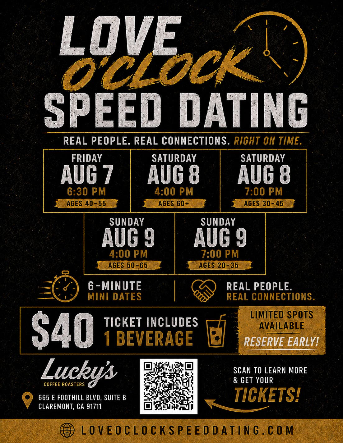 Claremont Speed Dating Weekend — 5 Age Groups, Aug. 7–9
