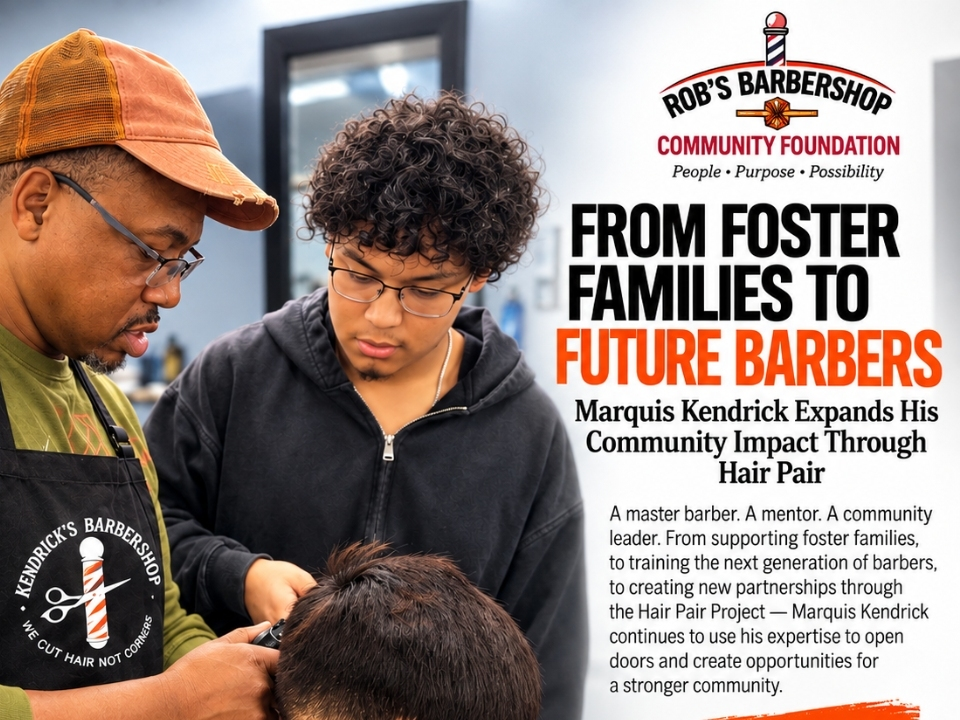 Master Barber, Marquis Kendrick, is introducing an Arundel County Public School student to the barbering profession