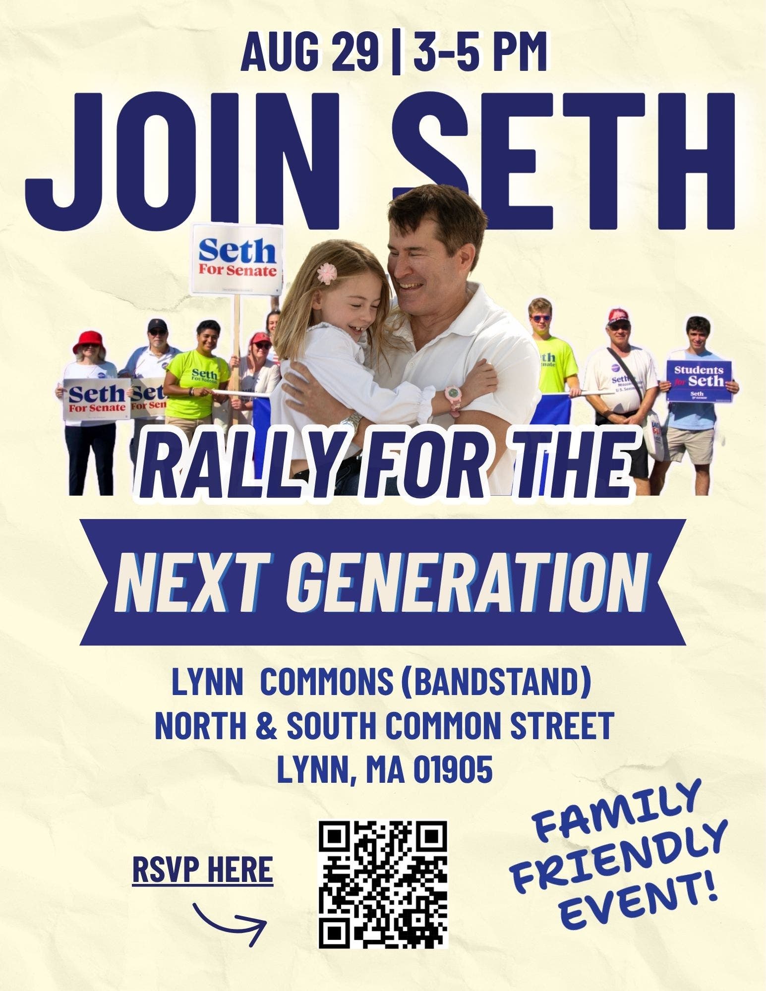 Join Seth at a Rally for the Next Generation on Lynn Commons, August 29th!