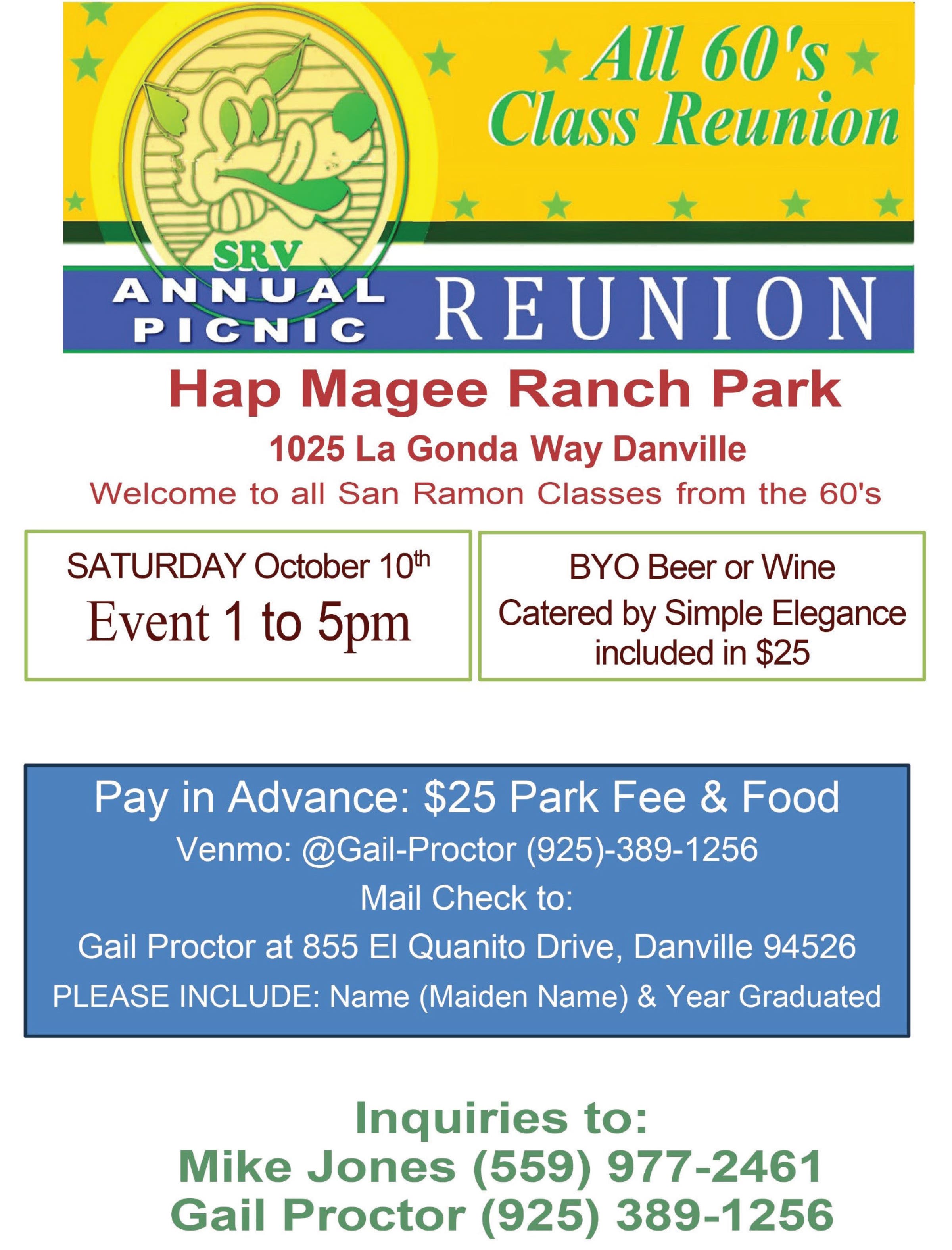 All 60's Class Reunion Srv Annual Picnic Reunion