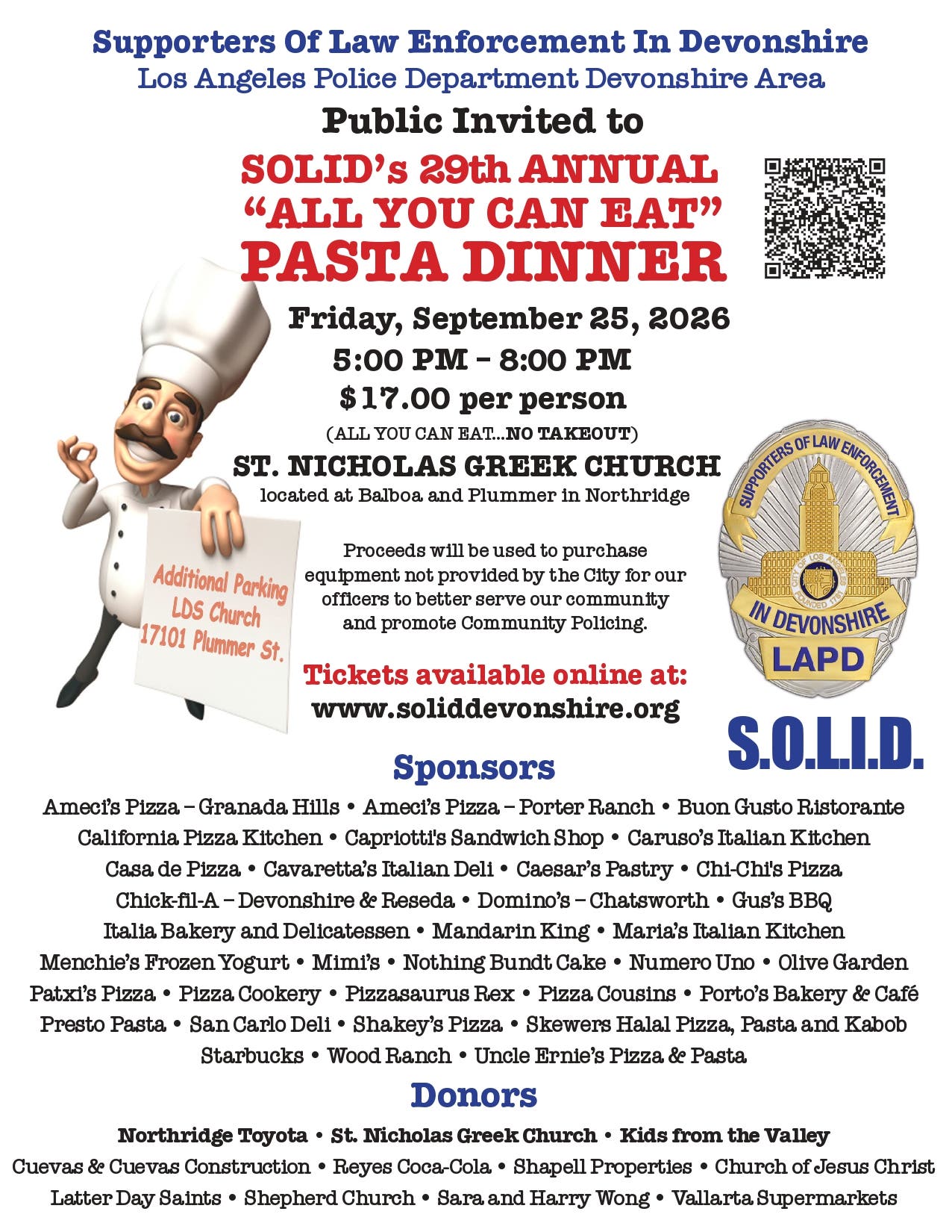 SOLID's 29th Annual Pasta Dinner - $17 All You Can Eat