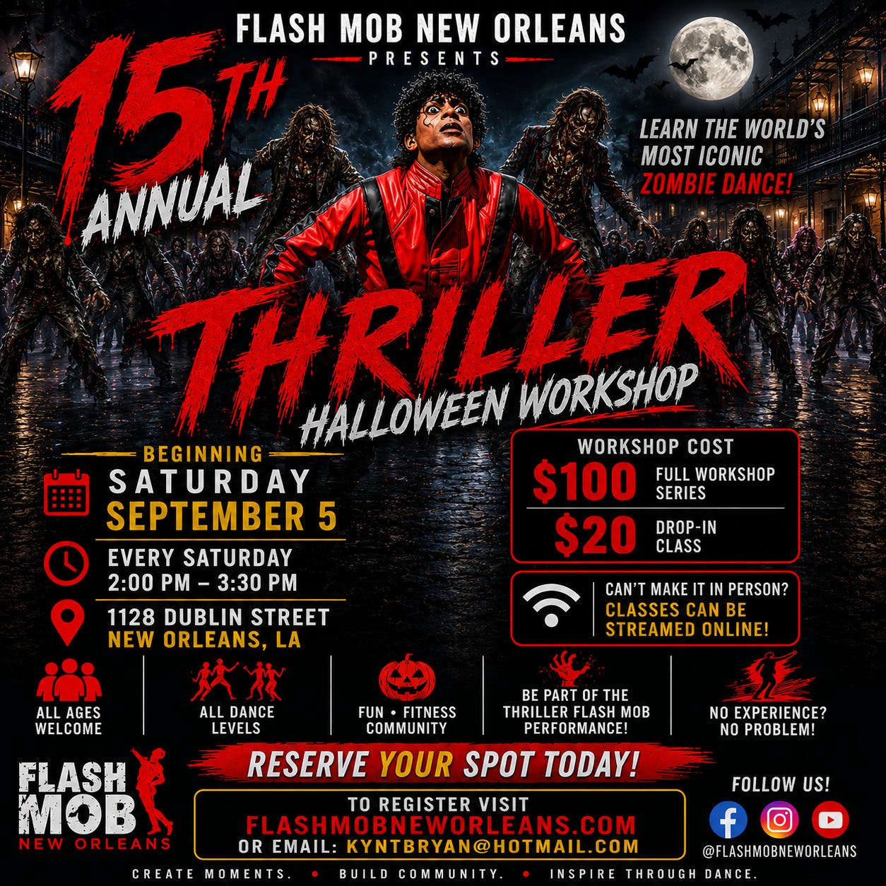Flash Mob New Orleans - 15th Annual Thriller Halloween Workshop 2026