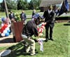 Event Coordinator Chris Delia left and Brookfield VFW Commander Joseph Beal Place Wreath to Honor those who served in WWI and the Victims of the 9/11  