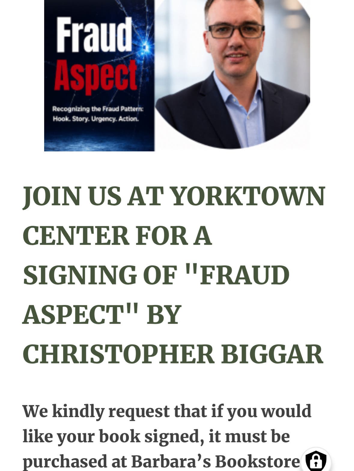 Christopher Biggar Book Signing: Fraud Aspect