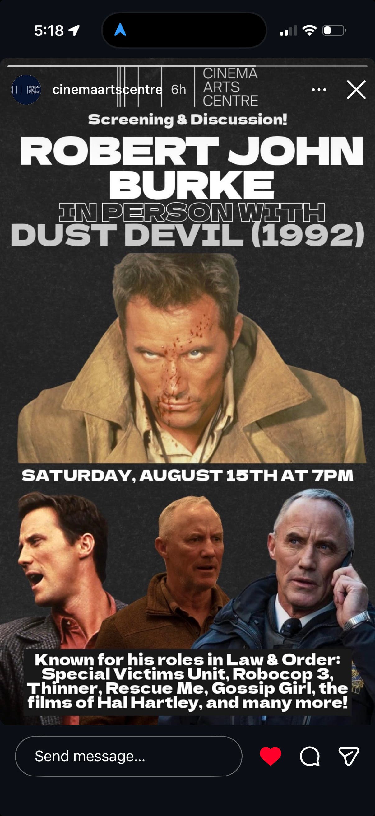 LI Native Robert John Burke live with the cult classic film “Dust Devil” on 8/15!