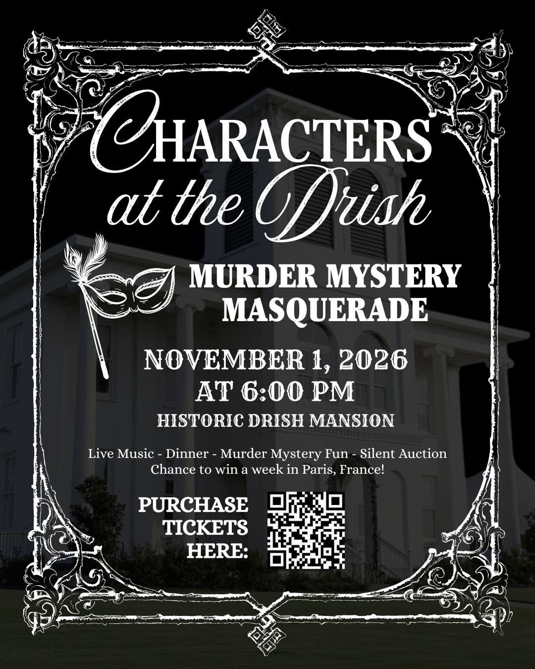 Characters at the Drish: Murder Mystery Masquerade