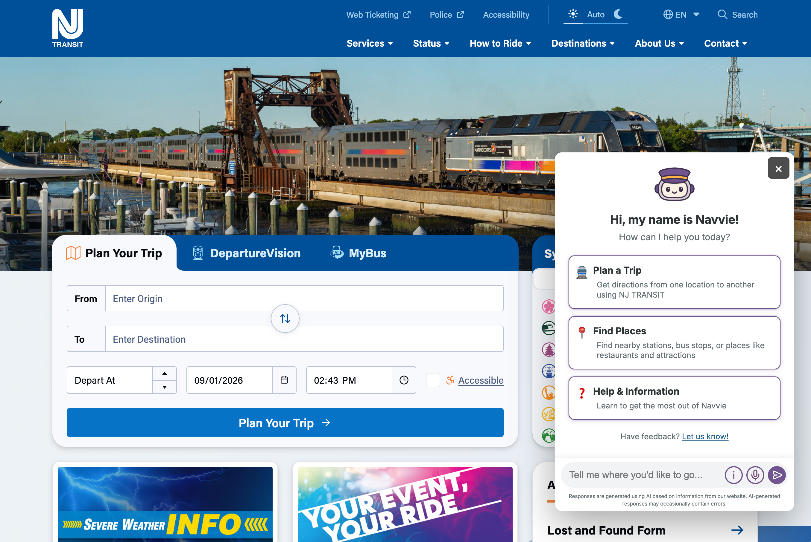 NJ Transit homepage