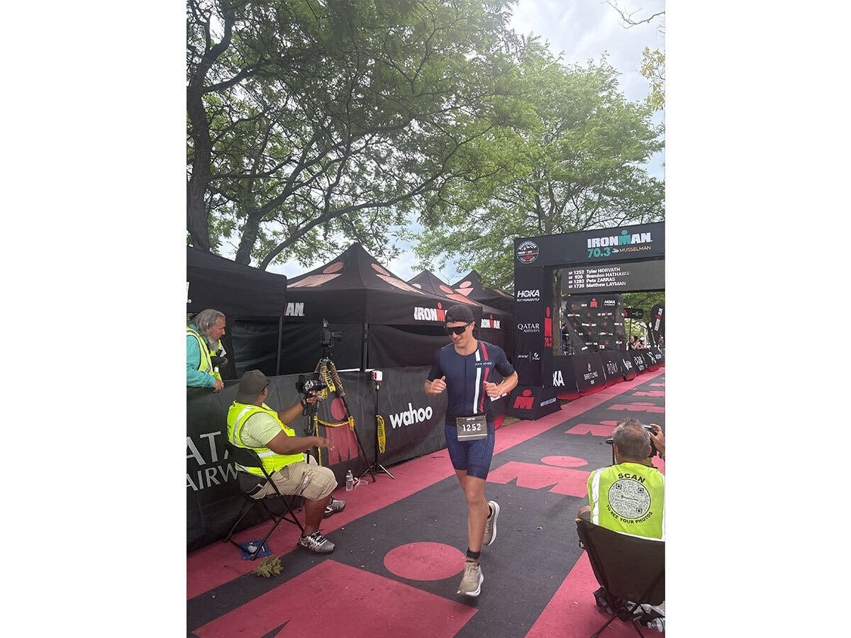 Warren native and medical student Tyler Horvath running an Ironman in 2025.