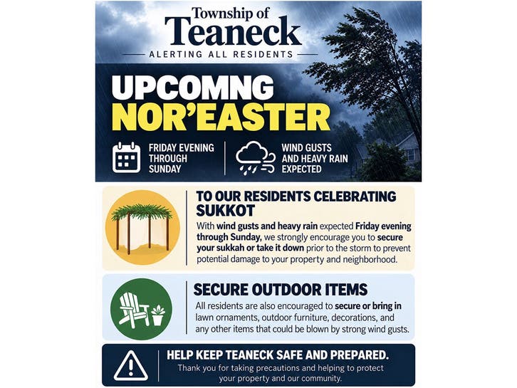 Teaneck Warns Residents To Secure Outdoor Items Before Nor'easter ...