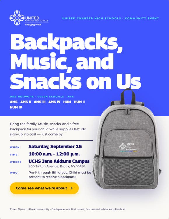 UCHS Jane Addams Hosts Free Backpack Giveaway with Music and Snacks 