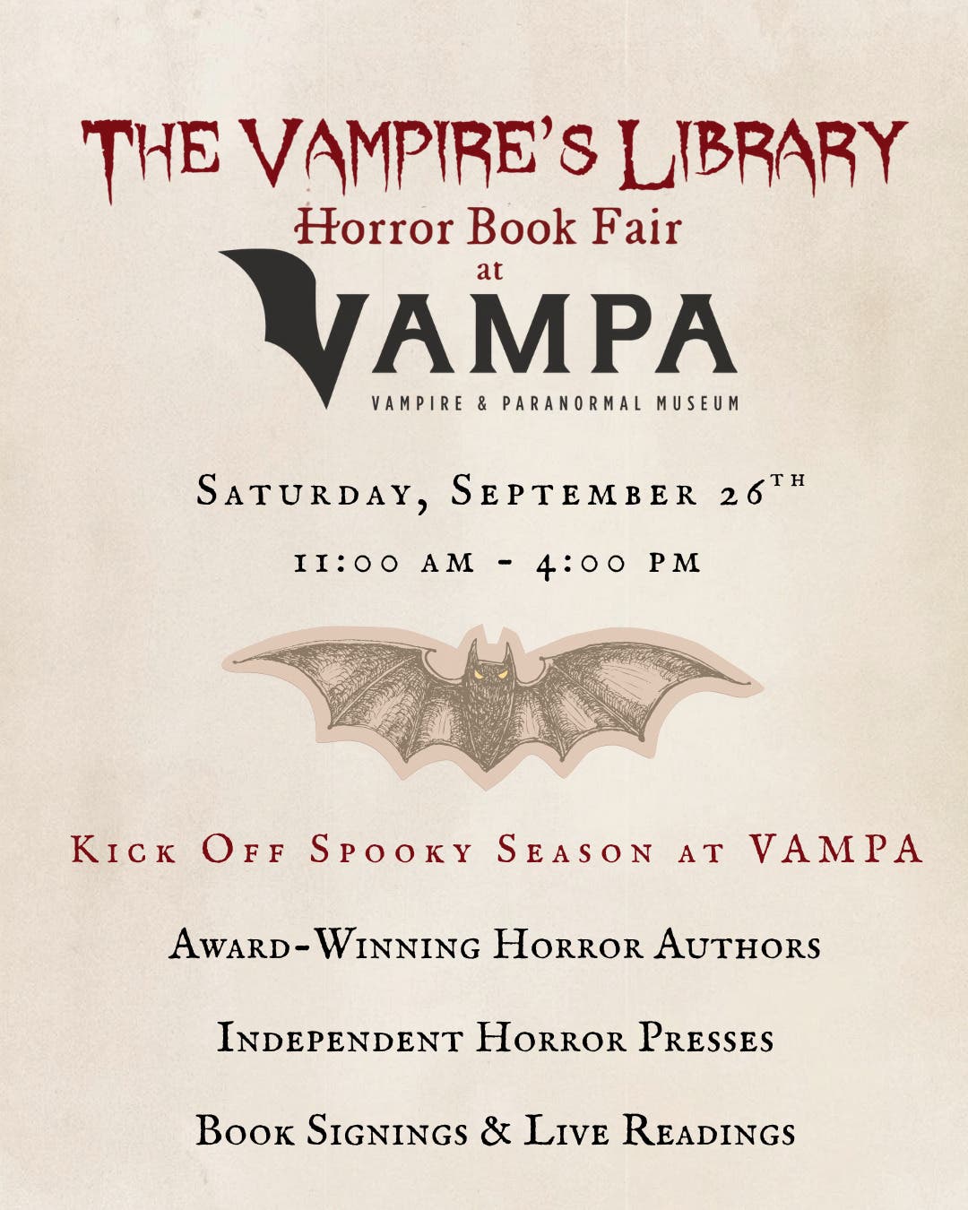 Vampire’s Library Horror Book Fair at Vampa! A Frighteningly Fun Free Event to Kick Off Spooky Seaso