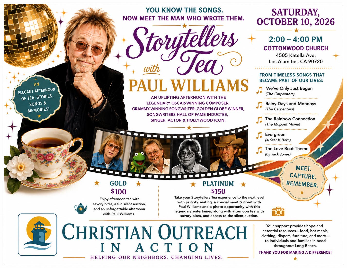 Christian Outreach in Action to Host “Storytellers Tea with Paul Williams” on October 10