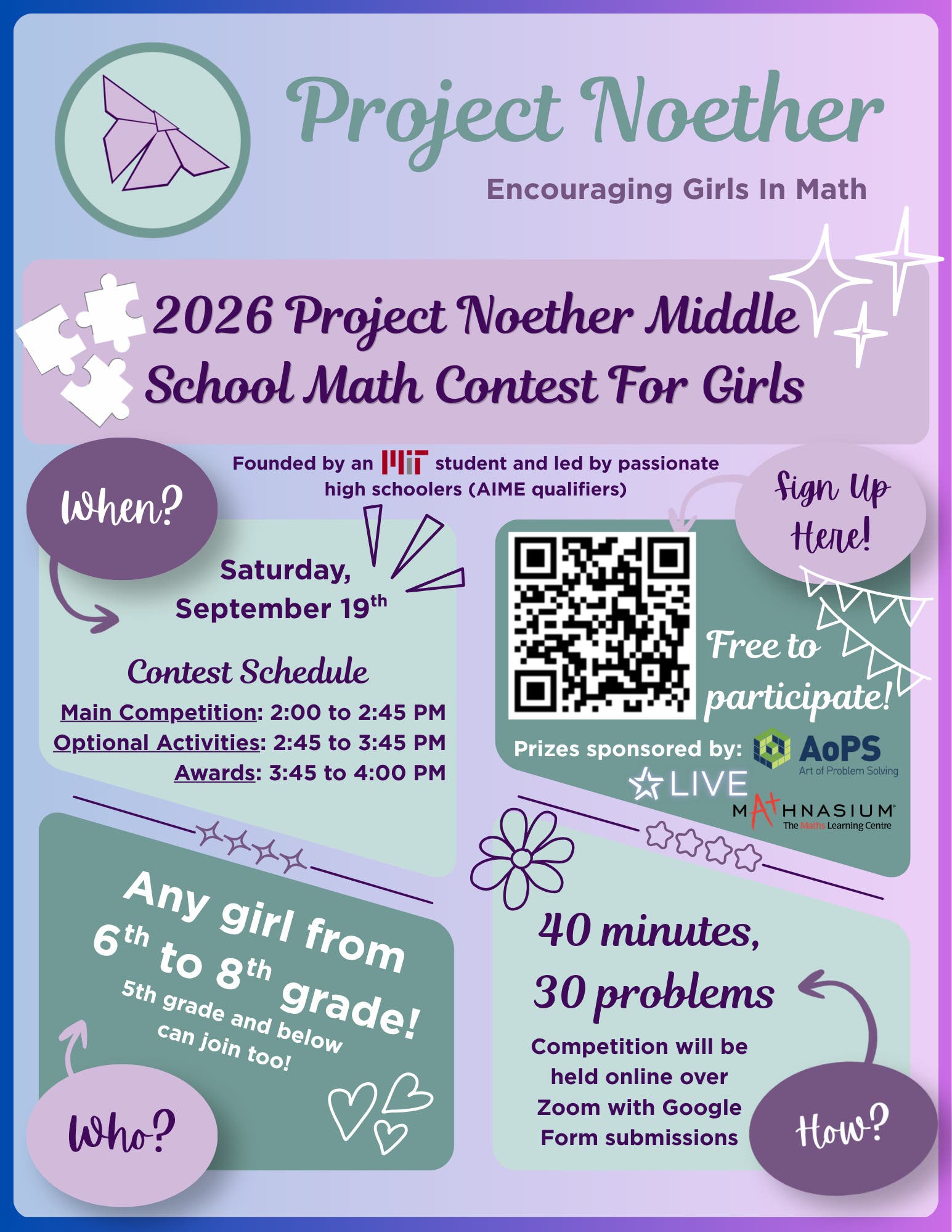 2026 Project Noether Middle School Math Contest For Girls