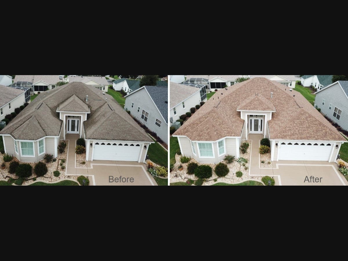 Before and after picture of central Florida roof work by Batterbee Roofing.