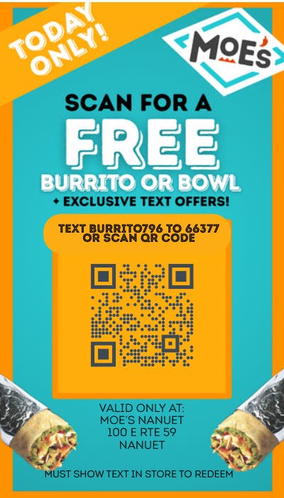 Free Burrito or Bowl at Moe's Southwest Grill in Nanuet