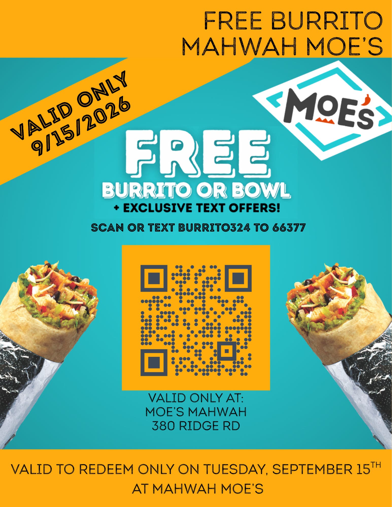 Free Burrito Or Bowl At Mahwah Moe's