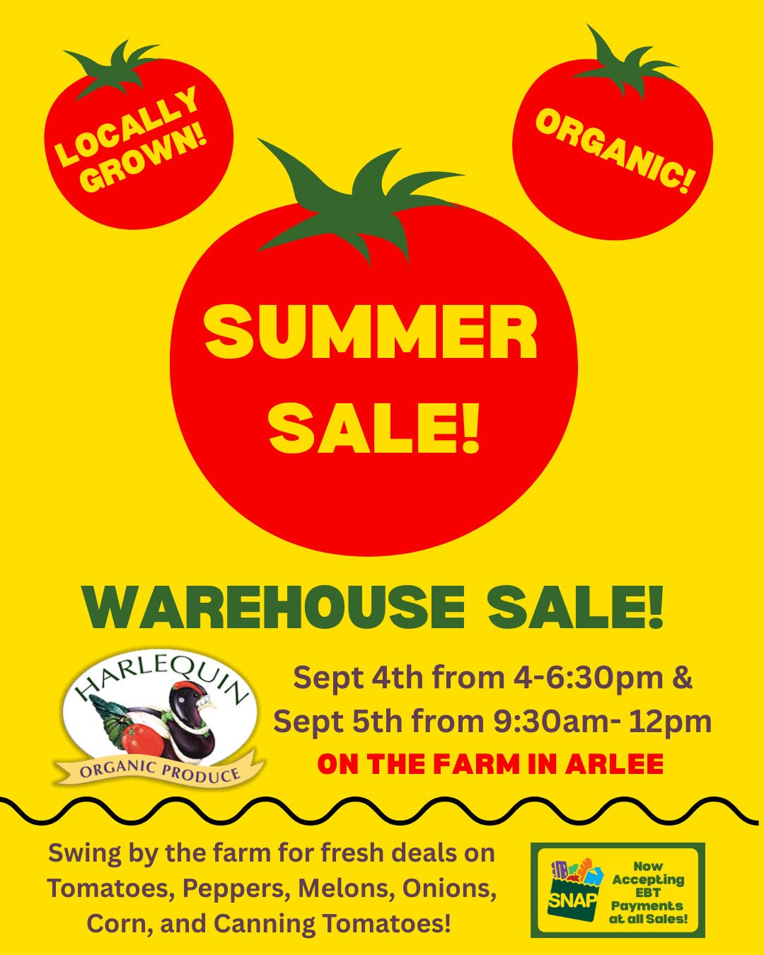 Harlequin Organic Produce Summer Warehouse Sale