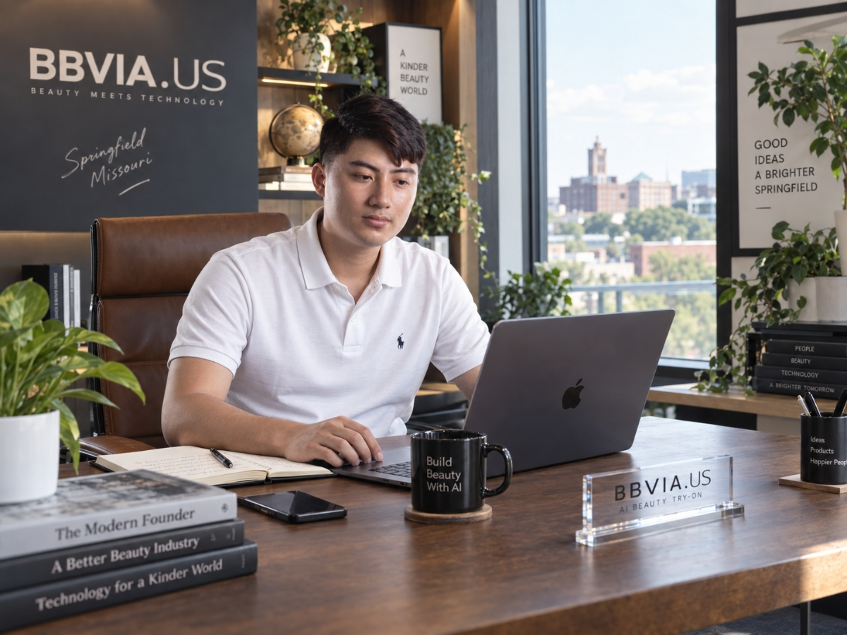 Blue Black Ocean founder Nguyen Ngoc Khanh works on BBVIA.US, a nail discovery platform being developed in Springfield, Missouri.