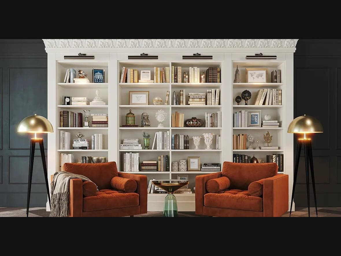 Custom library with white shelving