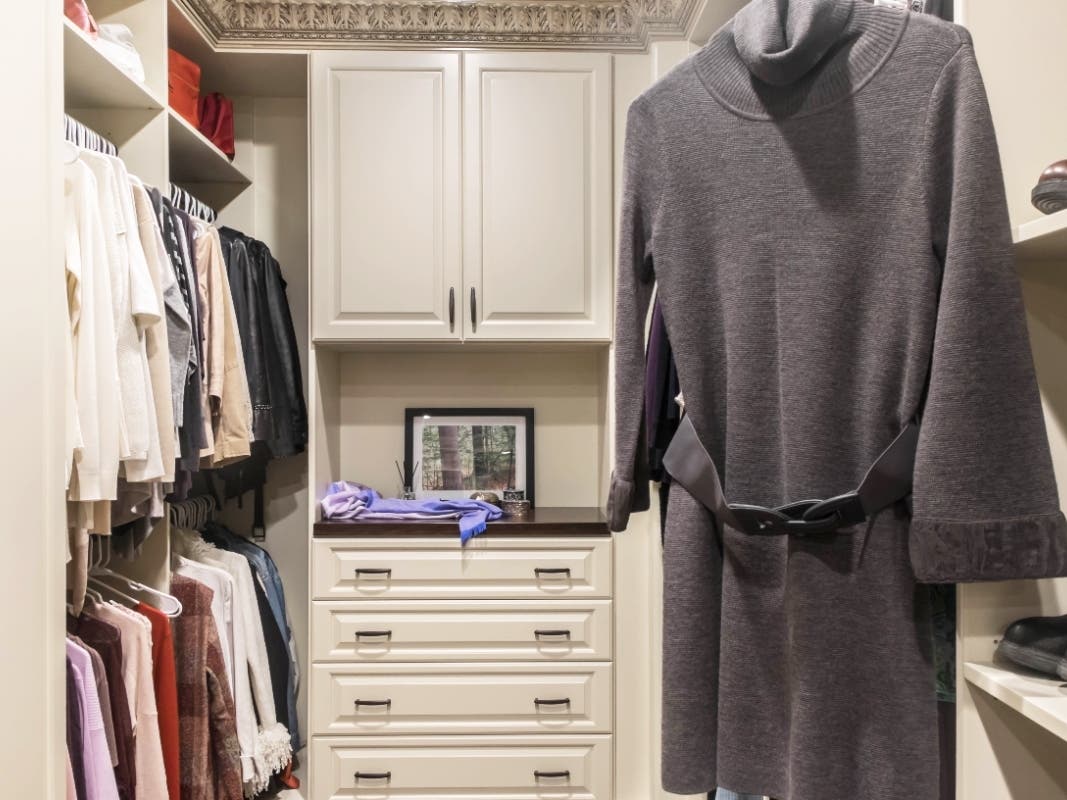 baroque,  bronze hardware,  cabinets,  client,  drawers,  hanging,  melamine,  valet rod,  walk-in closet,  white