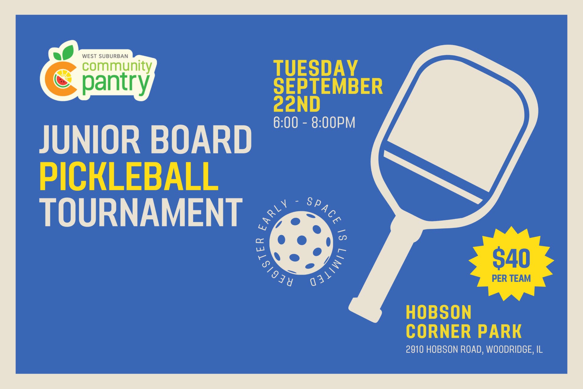 Pickleball Tournament for West Suburban Community Pantry