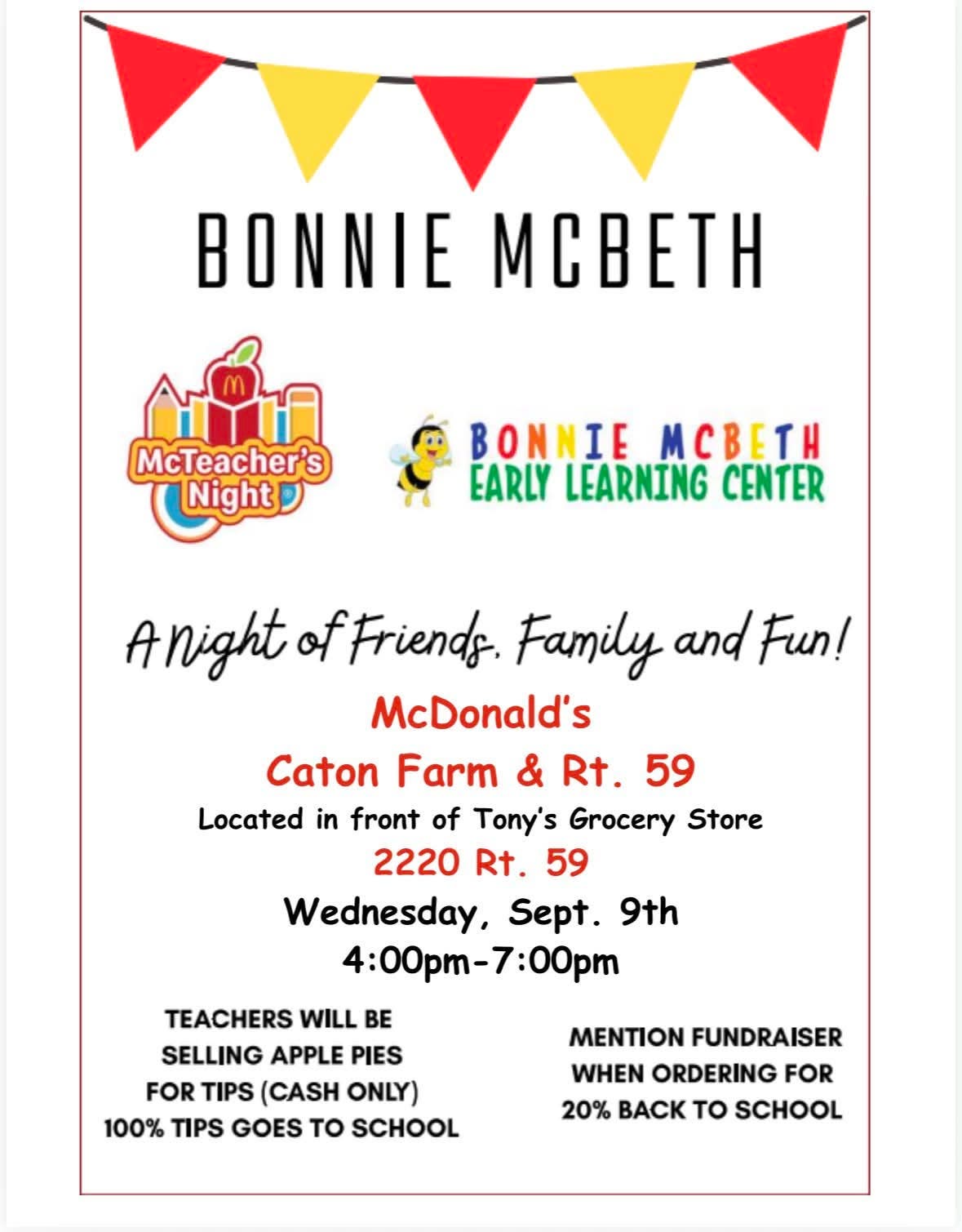 No Cook Night at McDonalds benefiting Bonnie McBeth Learning Center