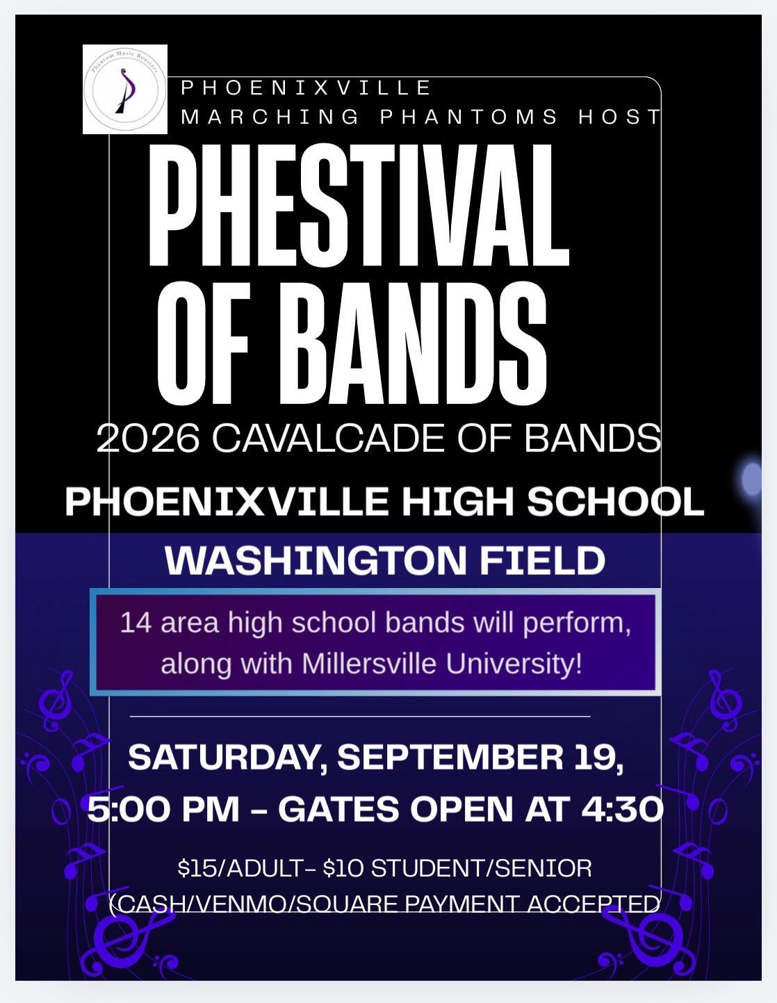 Phoenixville Area High School Marching Phantoms to Host 2026 "Phestival of Bands" on September 19