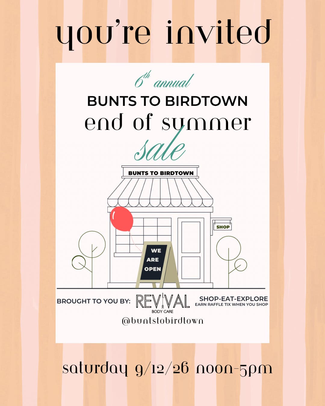 6th ANNUAL BUNTS TO BIRDTOWN END OF SUMMER SALE